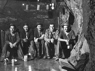 Central Deborah Gold Miners sitting on the Level 16 Plat, 386 metres underground.